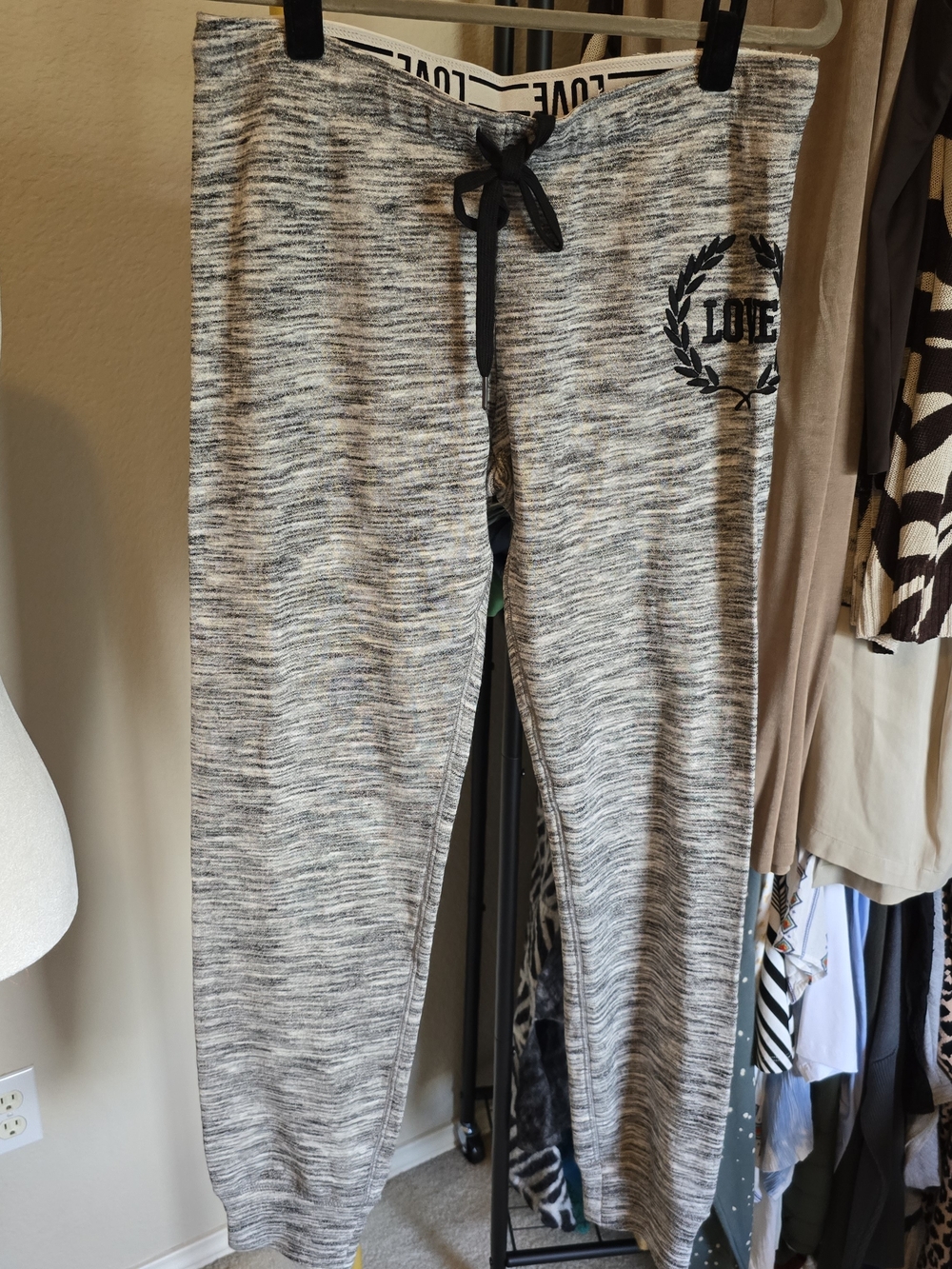 iris Gray Marled Embroidered Joggers with Black Drawstring
